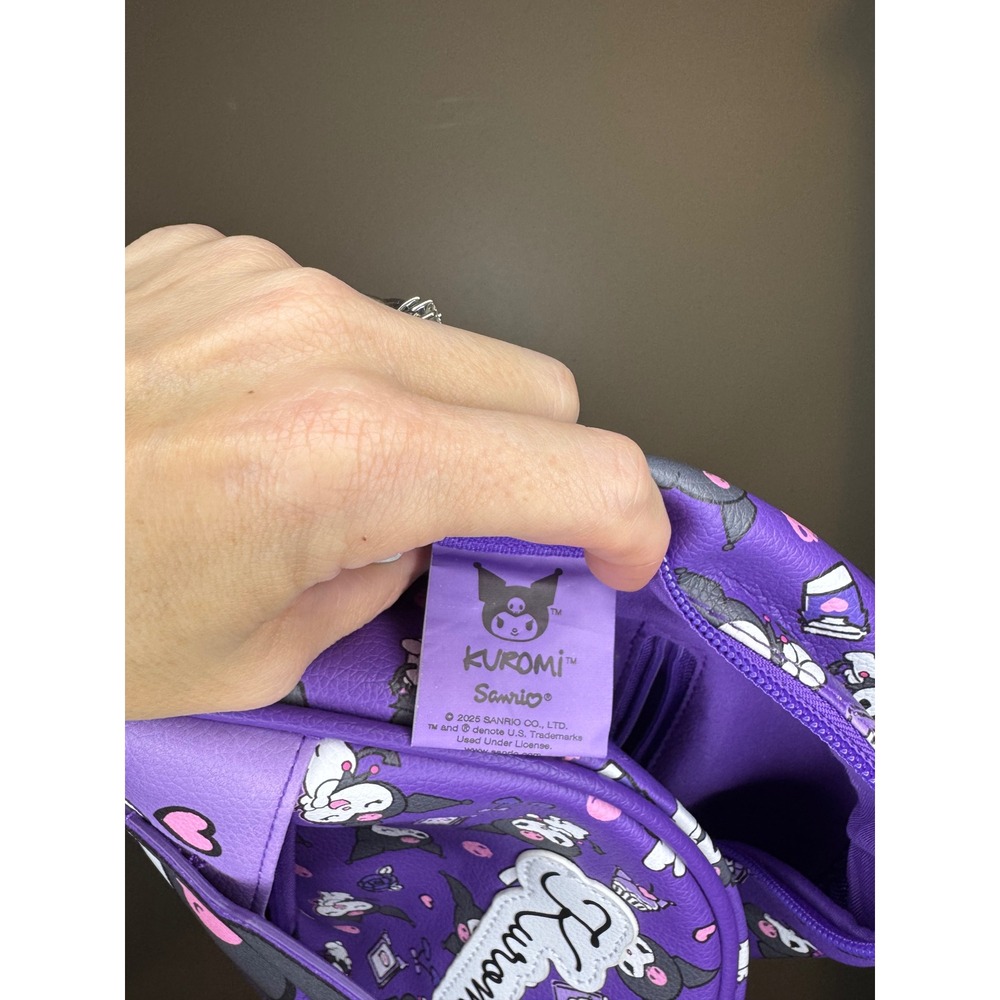 Sanrio Kuromi Mini‎ Backpack Purple All Over Print Faux Leather Bag Skull Zip - Picture 3 of 5